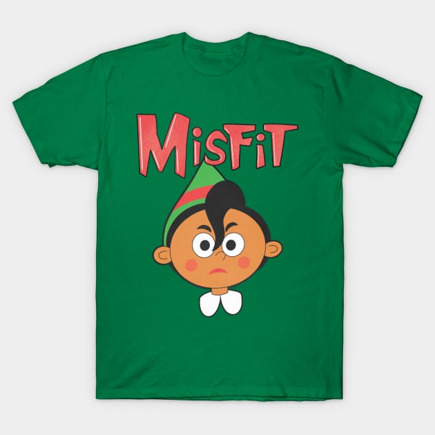 Misfit Elf 1 Red and Green T-Shirt by LeMae Macabre